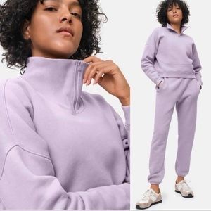Outdoor Voices Nimbus 1/4 Zip Sweatshirt in Earl Grey
